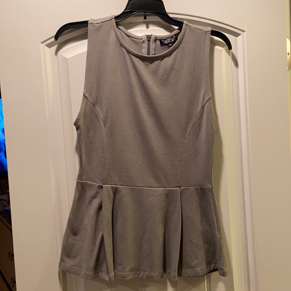 Topshop New Solid Grey Peplum Tank